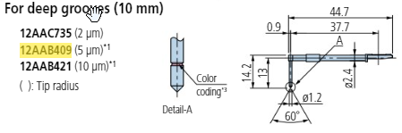 Deep groove 10mm stylus - R5µm; 90° for Surftest; Formtracer SV-C 12AAB409