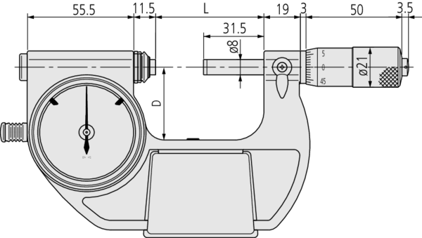 Mitutoyo Indicating Micrometer with Buttonon left side 25-50mm 510-122