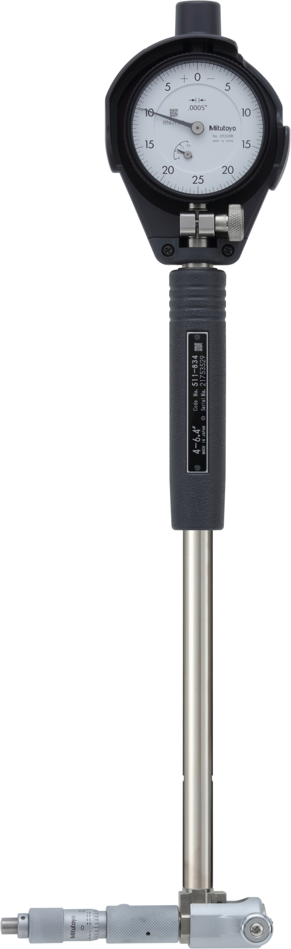 Mitutoyo 2-Point Inside Measuring Instrument with Micrometer Head, Range 4-6,4", Graduation 0,0005" 511-844-20