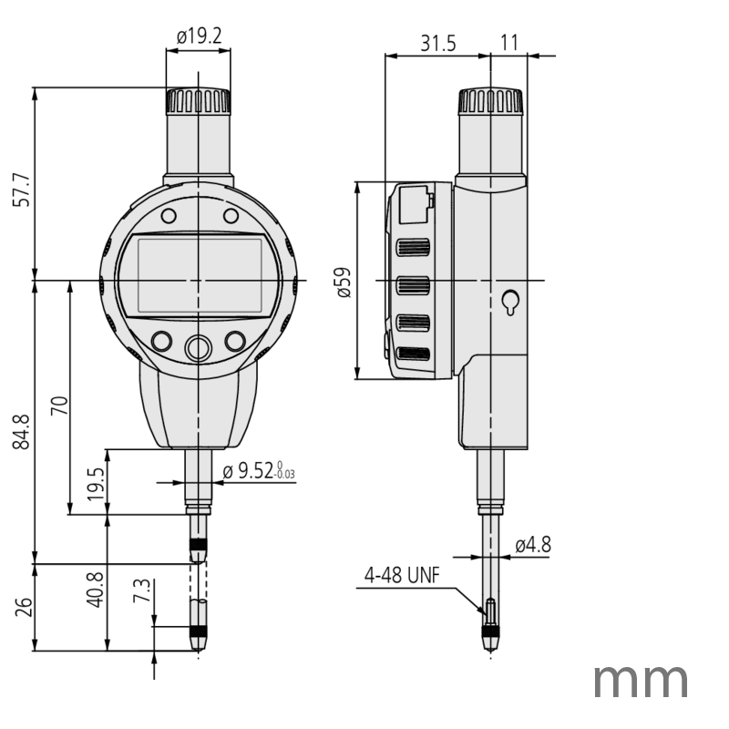 Mitutoyo 543-590B-10 Digital Indicator Calculation ID-C 25.4mm 0.001mm Flat Back Plate 0-25.4mm