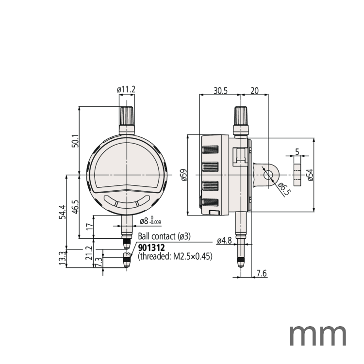 Mitutoyo 543-715B (0.01mm) Lug Back Low Force Digital Indicator ID-C 0-12.7mm