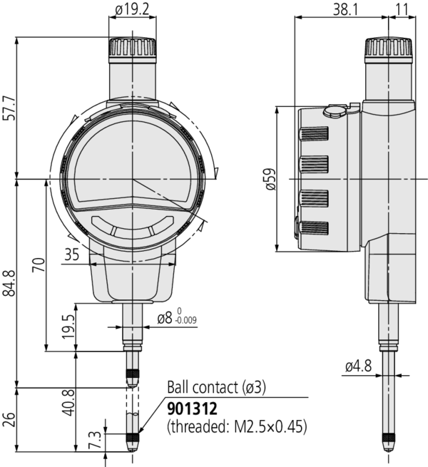 Digital Indicator ID-F 25,4mm, 0,0005mm, with CEE AC-Adapter 543-851D