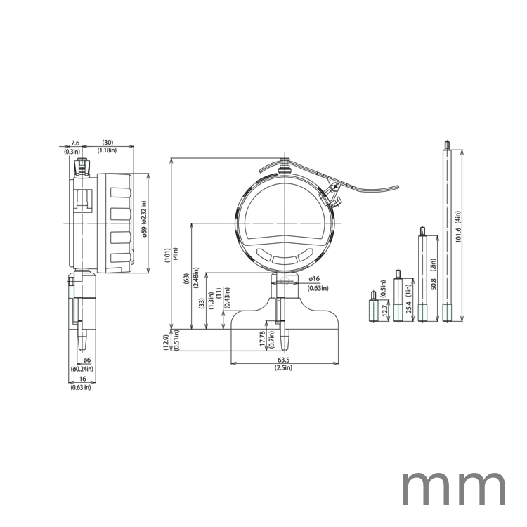 Mitutoyo Digital Depth Gauge 0-8", 0,0005", 63,5mm Base 547-217S