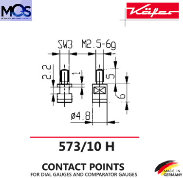 KAFER 573/10 Contact point Flat, Thread Male M2.5, Diameter 4.8 mm, Material Carbide