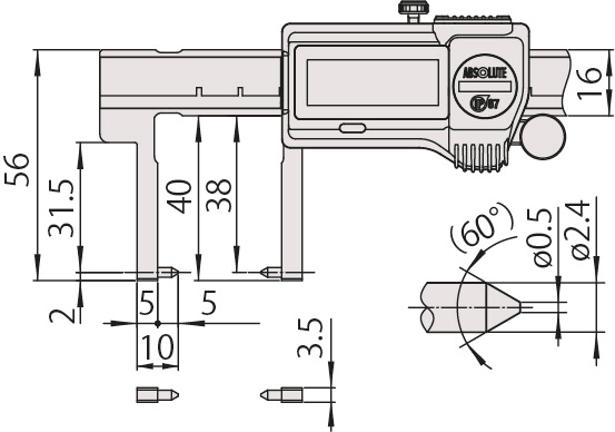 Mitutoyo Digital ABS Neck Point Jaw Caliper 0-150mm, IP67, Thumb Roller 573-652-20