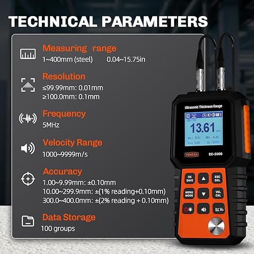 EC-2000-L External Probe PU5-10 ULTRASONIC THICKNESS GAUGE Measuring range: 1-300mm resolution 0.1mm