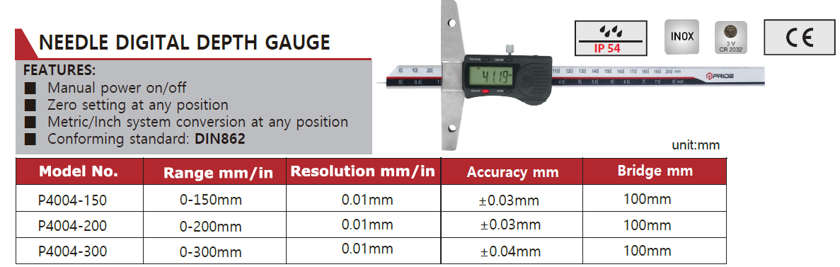 P4004-150 NEEDLE DIGITAL DEPTH GAUGE 0-150mm