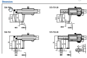 Mitutoyo Vernier Neck Caliper Point Jaw Outside 0-150mm, 0,05mm, Metric 536-152