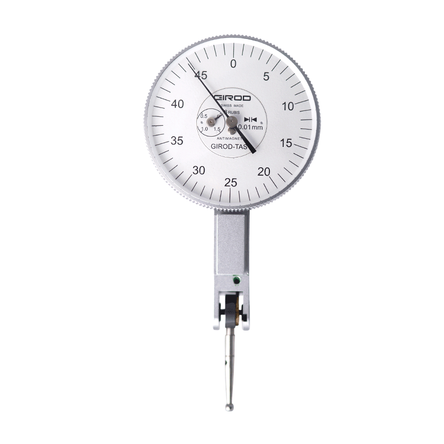 Girod Long Travel GT 4462 R Lever Dial Indicator Horizontal Type, Graduation 0.01mm, Range 2mm, Stylus Length 18mm, Bezel Diameter 37mm
