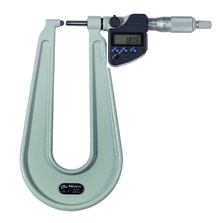 Mitutoyo Digital Sheet Metal Micrometer IP65 Inch/Metric, 0-1", Spherical Anvil/Spindle 389-371-30