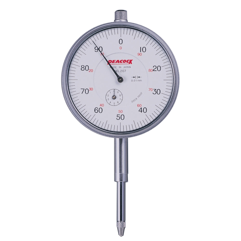 Peacock 207 Dial Indicator, 0-20mm Range, 0.01m Resolution, +/-0.01mm Accuracy, 0-100 Dial Reading, With Lug Back, White Face