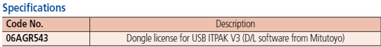 Mitutoyo 06AGR543 USB-ITPAK Vers. 3.0 USB Dongle + Manual (Software available Online)