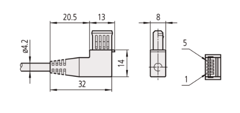 Mitutoyo Digimatic Cable, Flat L-Shape Right Type 905691