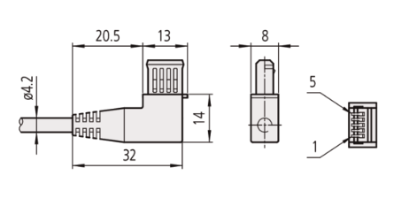 Mitutoyo Digimatic Cable, Flat L-Shape Left Type 905693