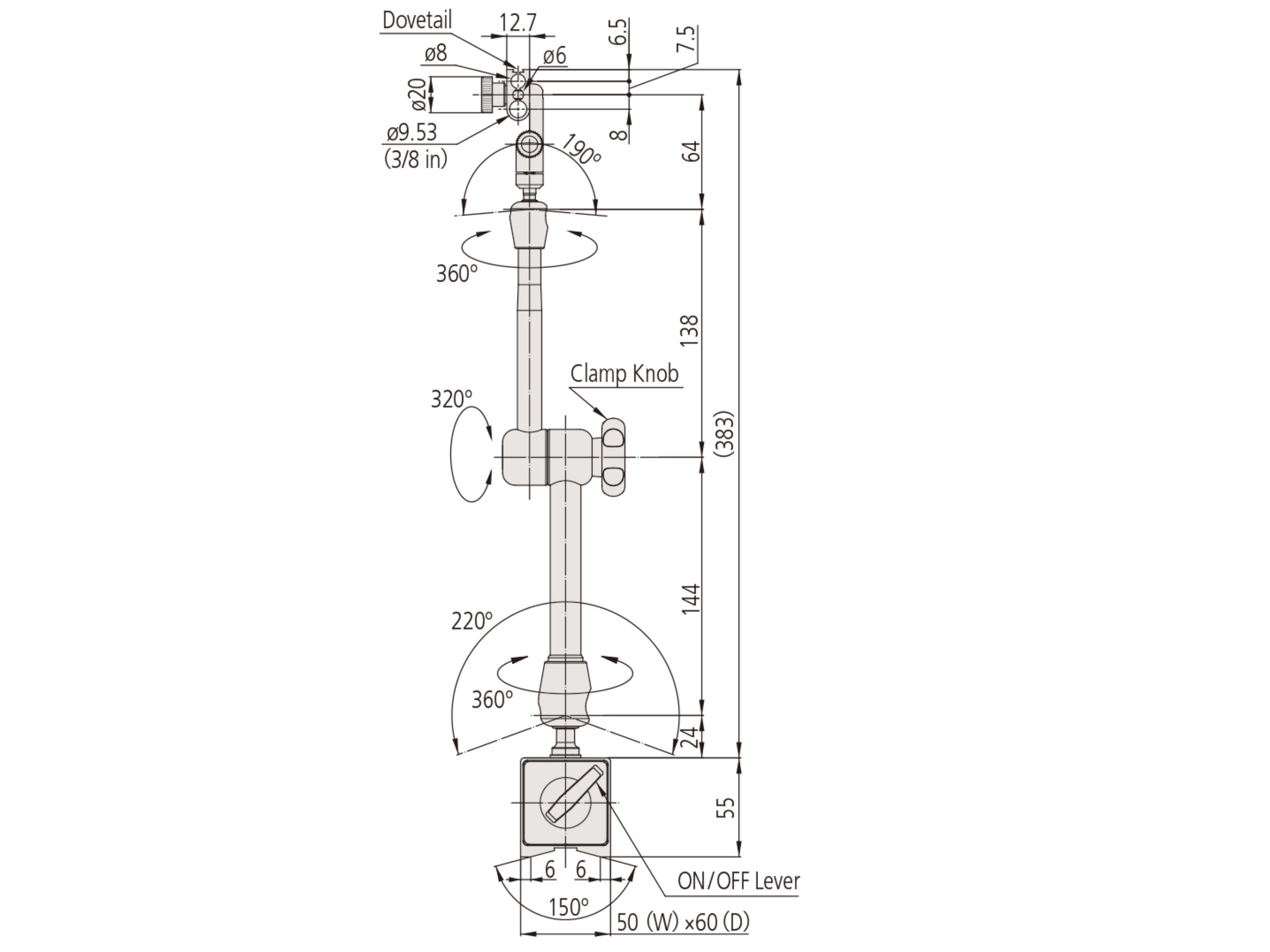 7033-10 Jointed Magnetic Stand 352mm Working Radius