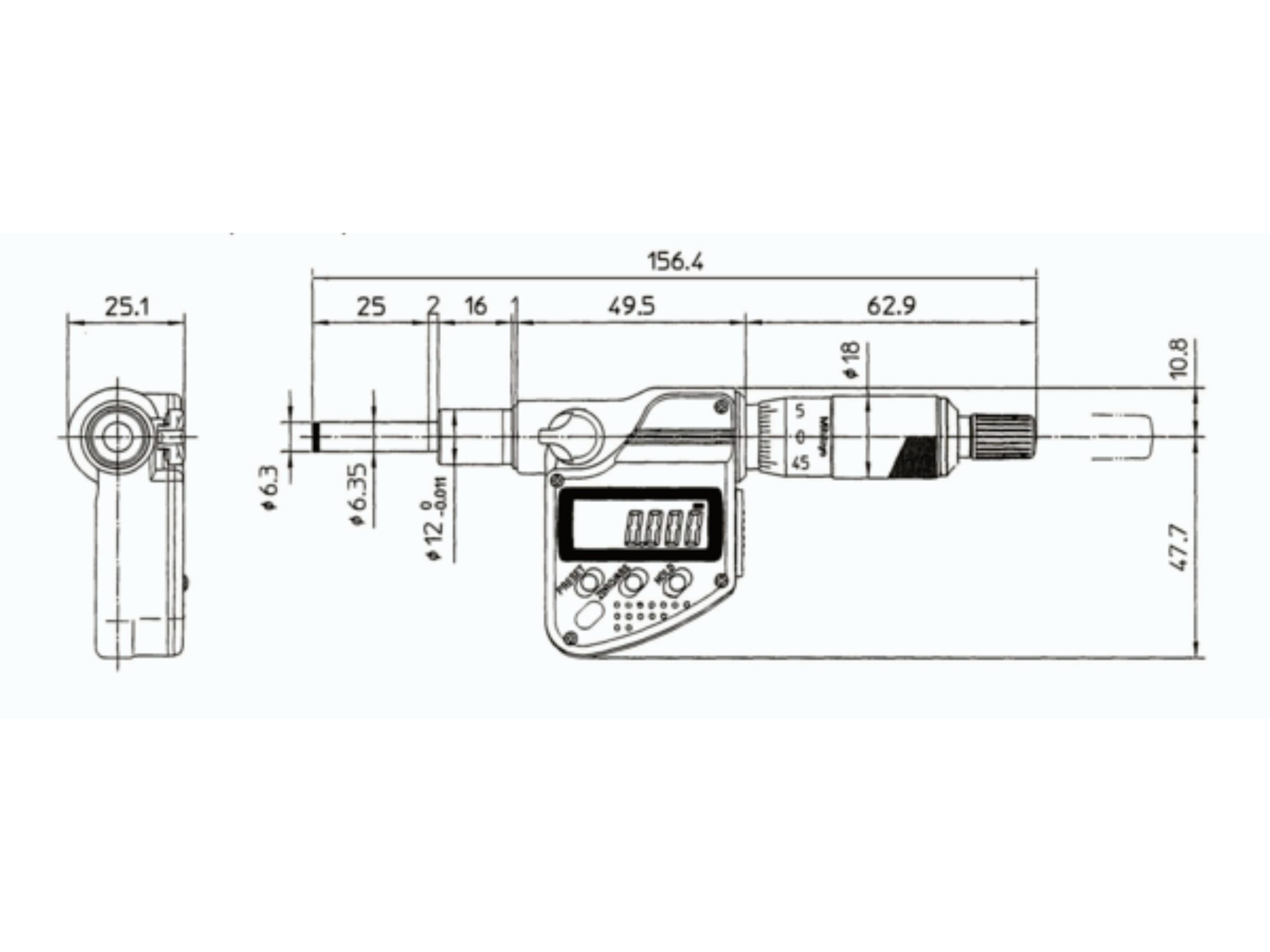 Digital Micrometer Head 0-25mm, Flat Spindle, 12/18mm Plain Stem 350-271-30