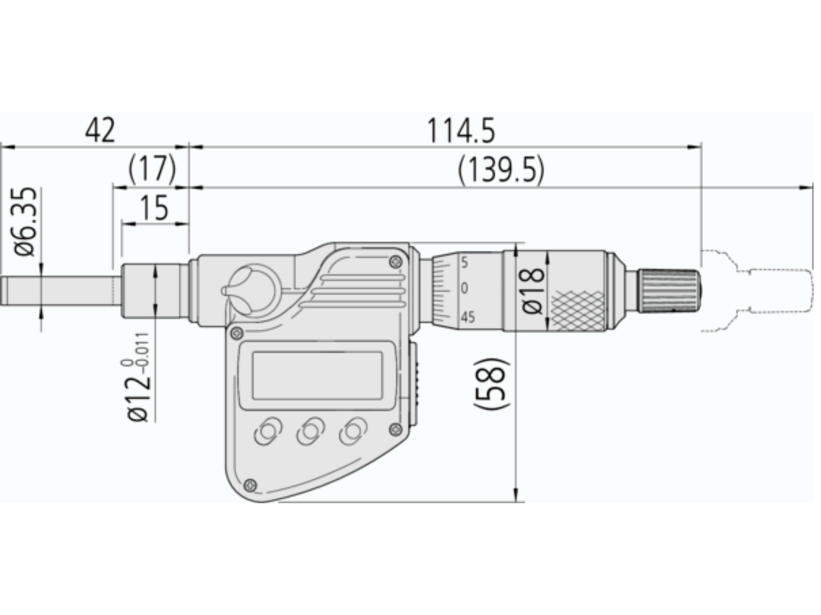 Mitutoyo Digital Micrometer Head 0-25mm, Flat Spindle, 12mm Plain Stem 350-281-30