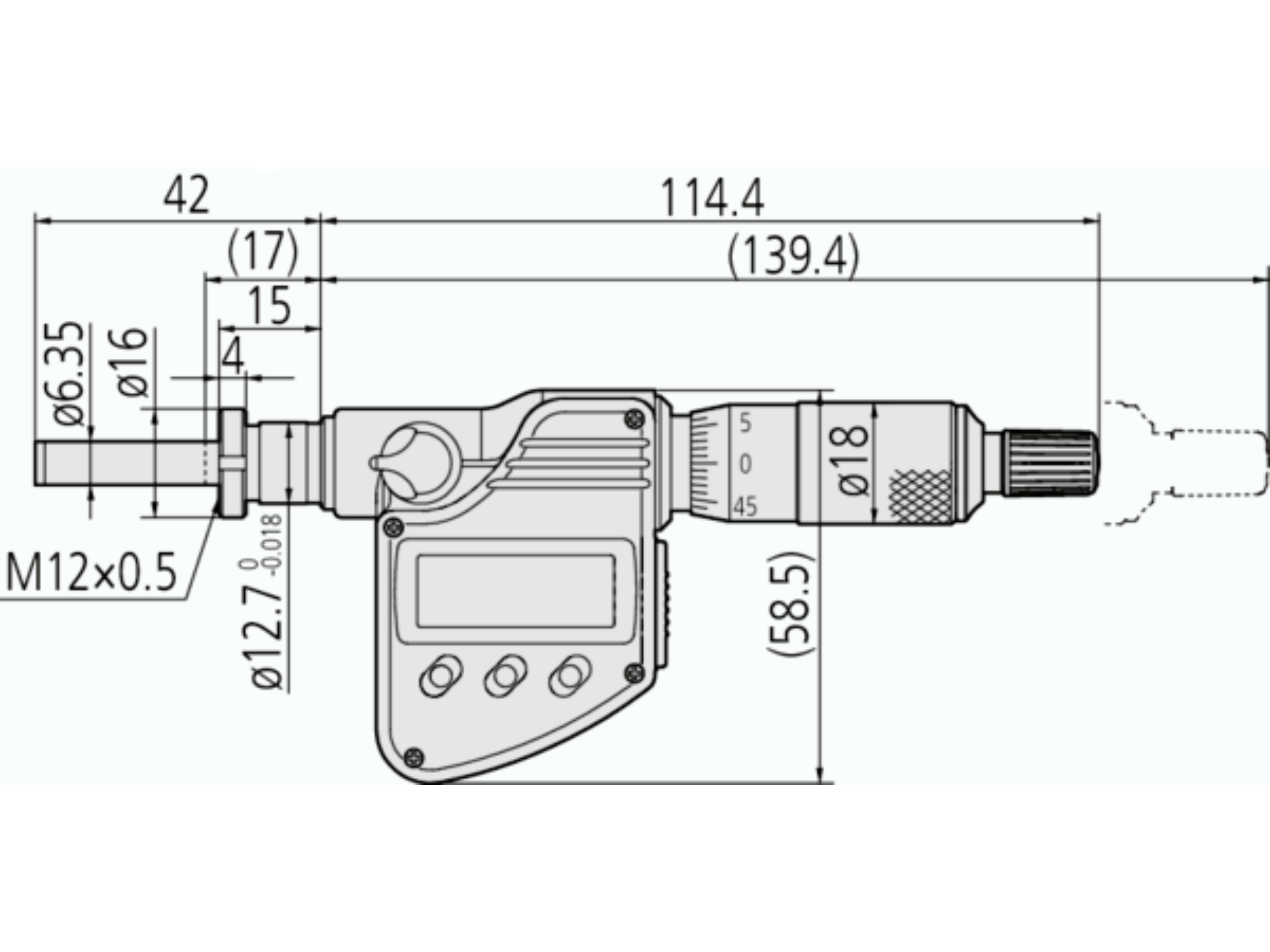Mitutoyo Digital Micrometer Head 0-25mm, Flat Spindle, Clamp Nut, 12mm Stem 350-282-30