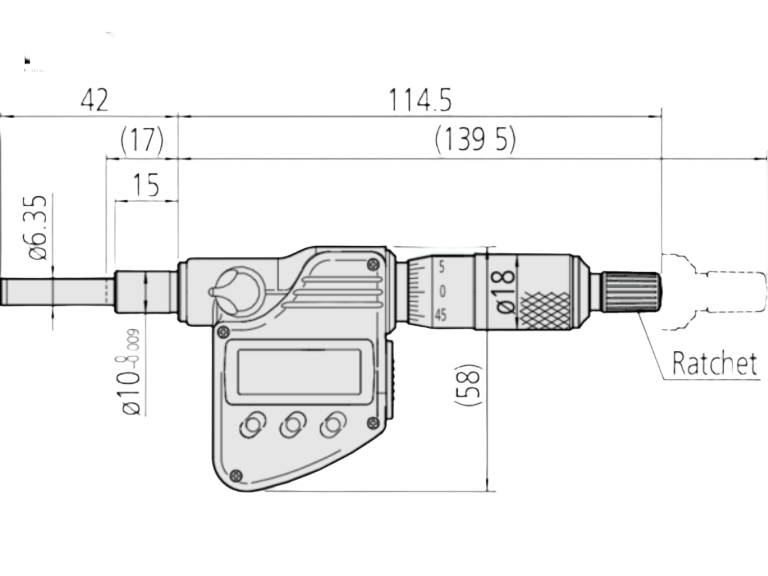 Mitutoyo Digital Micrometer Head 0-25mm, Flat Spindle, 10mm Plain Stem 350-251-30