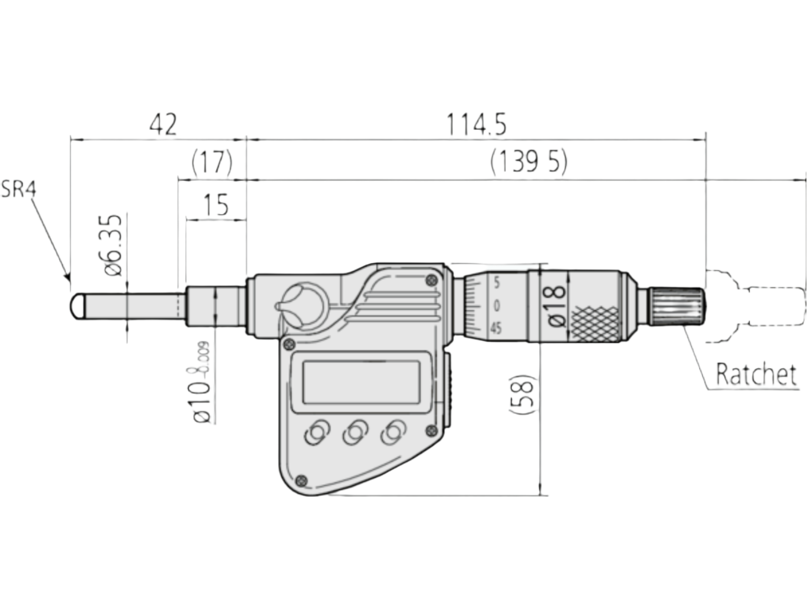 Mitutoyo Digital Micrometer Head 0-25mm, SR4 Spindle, 10mm Plain Stem 350-253-30