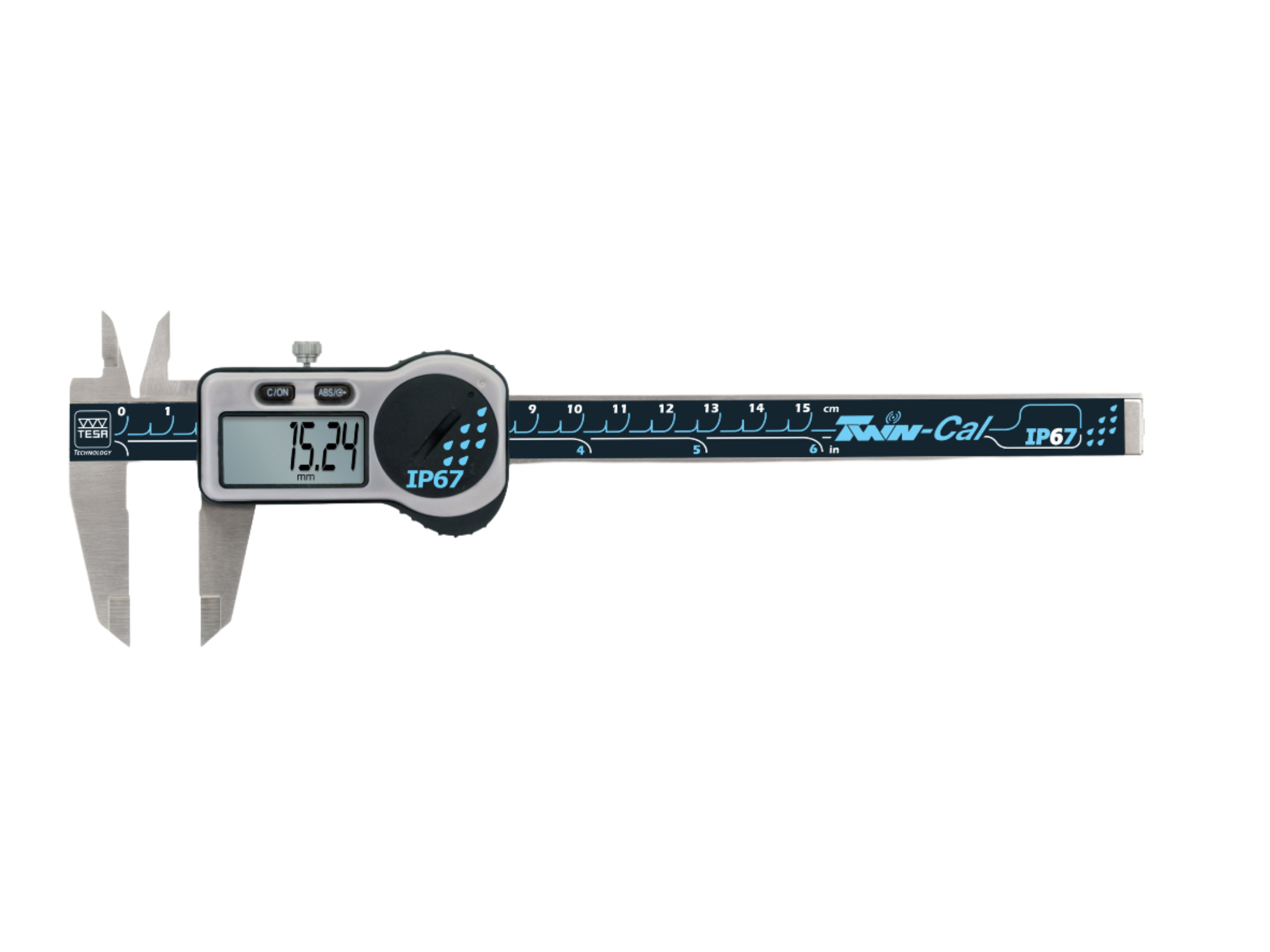 Tesa TWIN-CAL digital Caliper, 0-150mm/0-6" (Round Depth Rod with thumb roller) + TLC-BLE Bluetooth® emitter 00511019