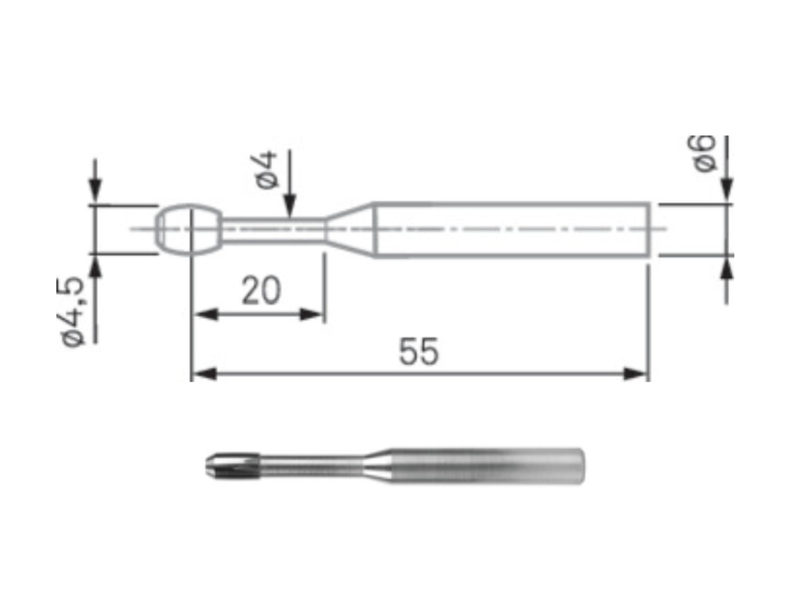 Barrel-shaped Tip Insert, Ø6mm Shank, Ø4.5mm L60mm 00760067