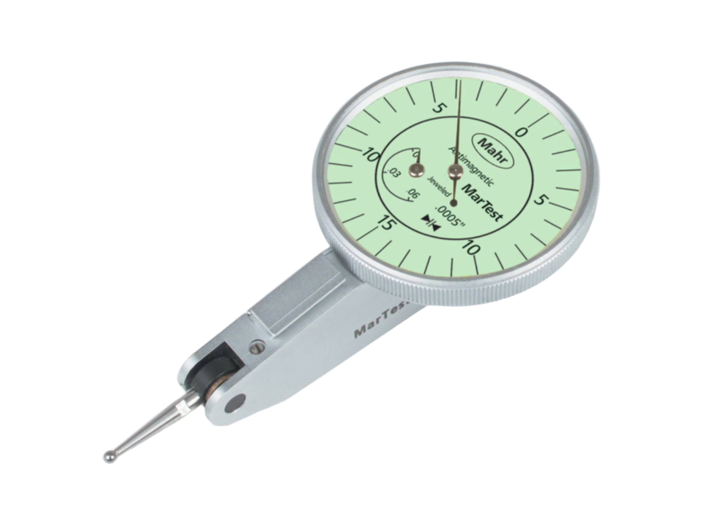 Mahr Test Indicators 4307960, Graduation: .0005", Model: 801SR, Range: .060", Face diameter 1.5'', Force 0.15N Stylus Length .57''