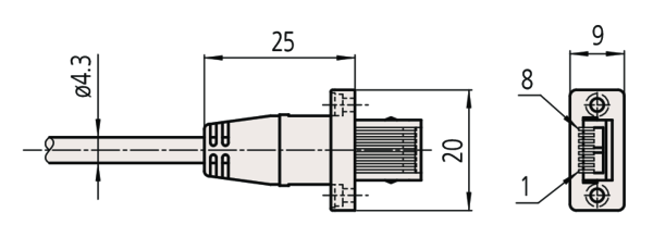 U-WAVE Connection Cable G, Footswitch Flat Straight IP Type 02AZE140G