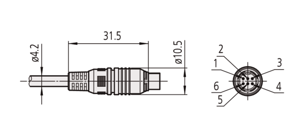 Mitutoyo Digimatic Cable, Round 6-Pin Type 965013