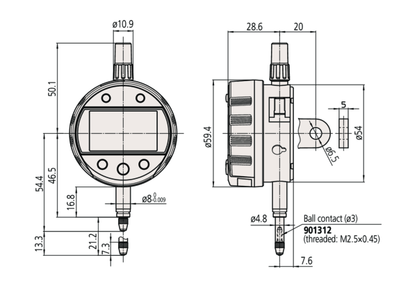 Digital Indicator, Peak Hold ID-C Inch/Metric, 0,5", 0,00005", Flat Back Plate 543-301B-10