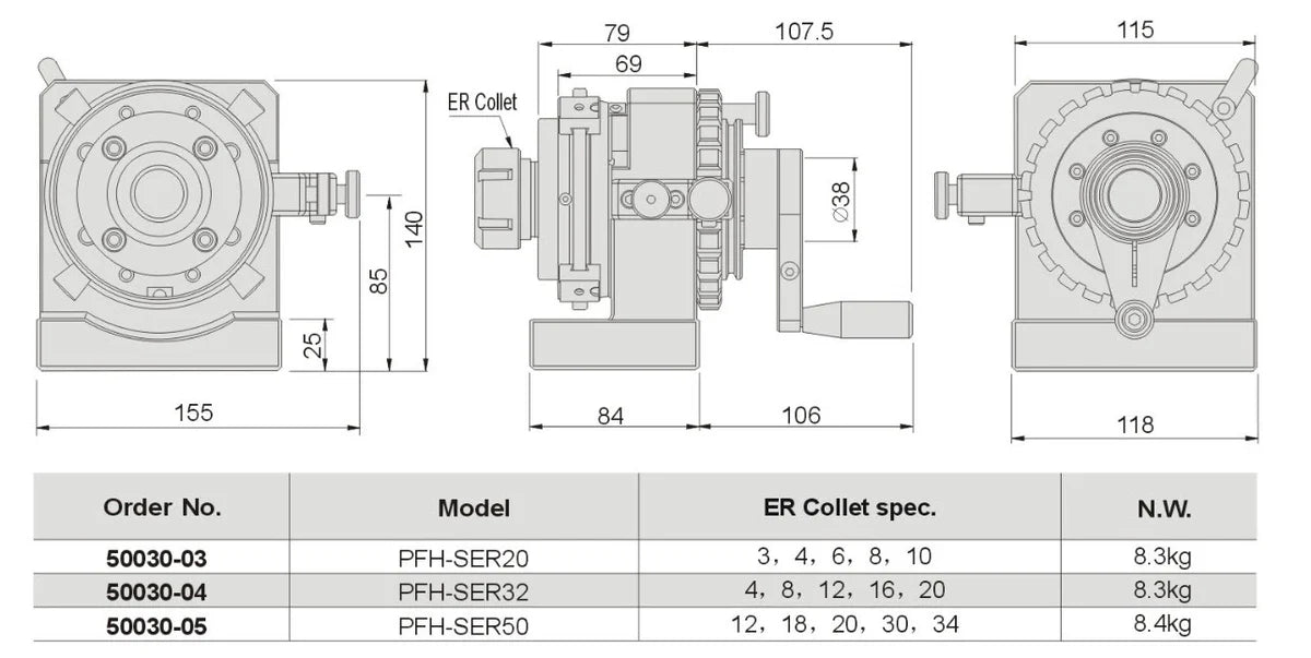 FC350-ER , ER50 COLLET DIV PUNCH GRINDER Collets 12, 18, 20, 30 & 40mm