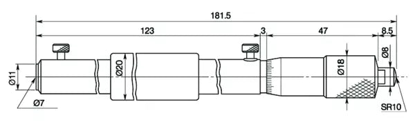 Mitutoyo Inside Micrometer, Interchangeable Rods 200-1000mm, with 8 Rods, Hardened Face 141-118