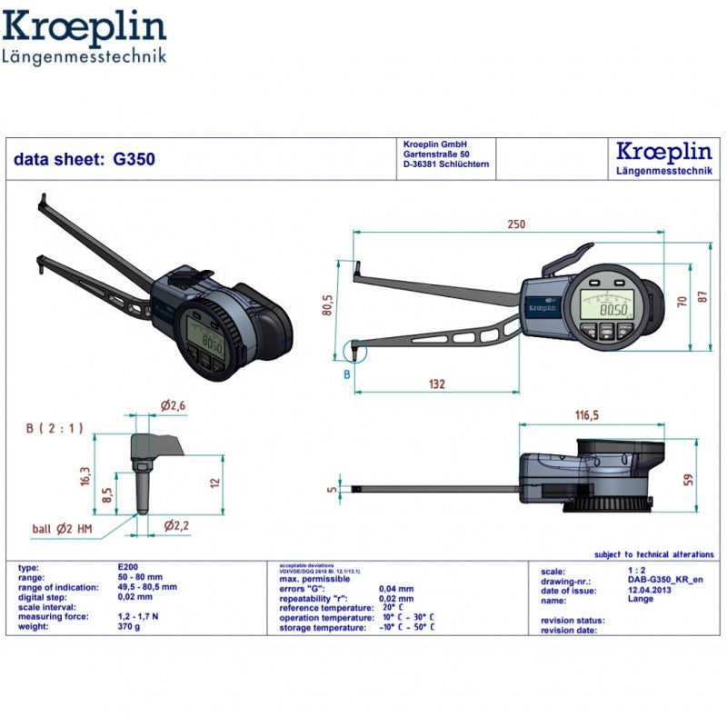 Kroeplin G350 - Internal Caliper Gauge (Electronic) 50-80 mm