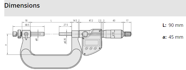 Mitutoyo Digital Gear Tooth Micrometer IP65 Inch/Metric, 1-2" 324-352-30