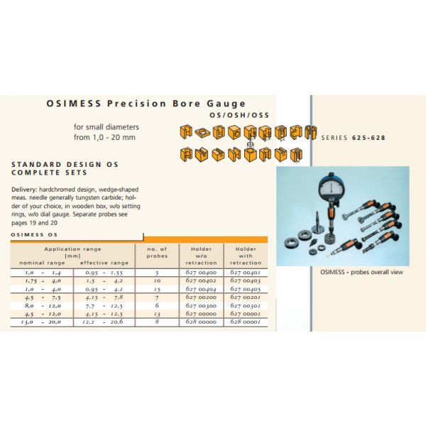 Schwenk OSIMESS 62700400 Split Ball Bore Gauge Sets Nominal range 1-1.4mm effective range .95-1.55mm