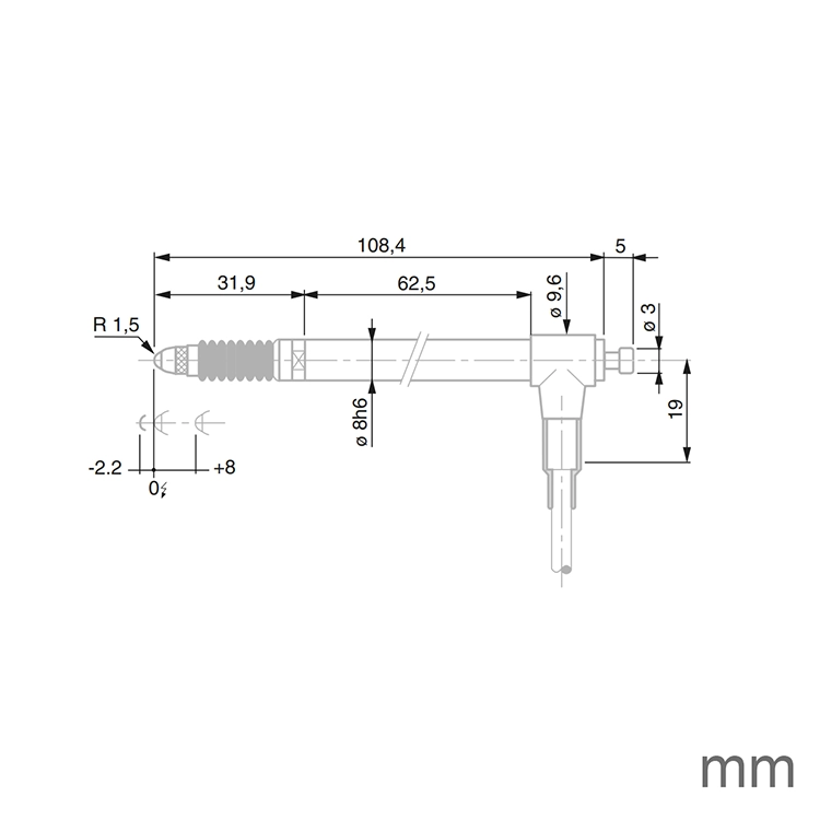 TESA 03230053 GT282 Probe Pneumatic ± 2mm 1N