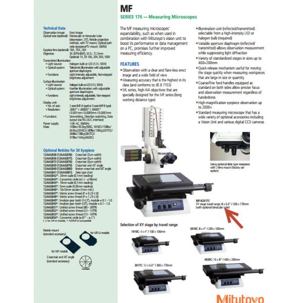 Mitutoyo 176-864-10 Mitutoyo MF-A Toolmakers Microscopes Model No : MF-A-3017D