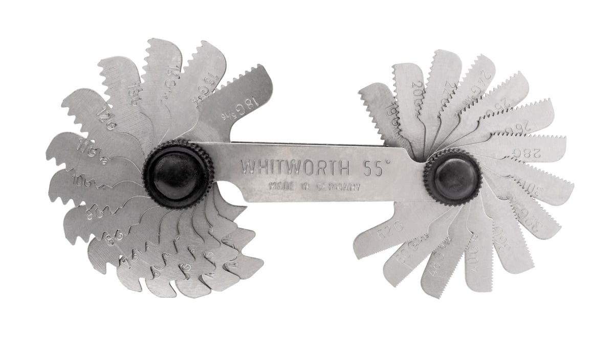 OZAR polished Tool Steel Screw Pitch Gauge, AGS-1118 Ozar Screw Pitch Gauge – Combined  Number of Leaves: 52. Whitworth Standard 55 Degree Threads. Metric Standard 60 Degree Threads.