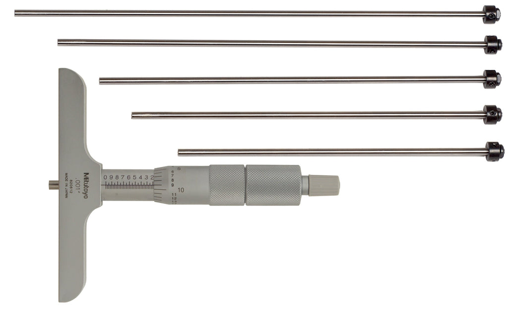 Different Micrometer Rods Types Mitutoyo Depth Micrometer, Interchangeable Rods 0-100mm, 101mm Base 12