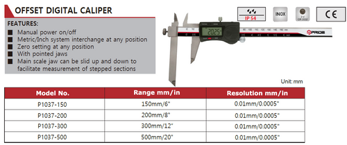 P1037-150 Offset Digital Caliper 150mm/6", Jaw Size 40mm