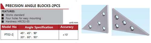 PT02-2 Precision Angle Blocks – 2pcs, 45° / 90° / 30° / 60° / 90°