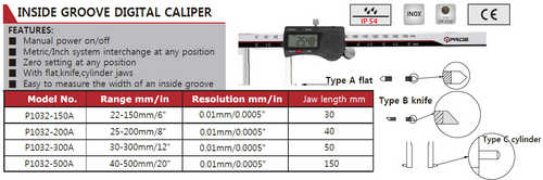 P1032-150A Inside Groove Caliper 22-150mm/6", Jaw Size 30mm