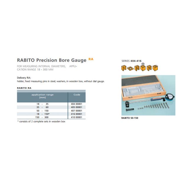 Schwenk 40700001 RABITO Precision Bore Gauge, Ranges 50-150mm, Without Dial Gauge Depth 178mm Number of Anvils=11