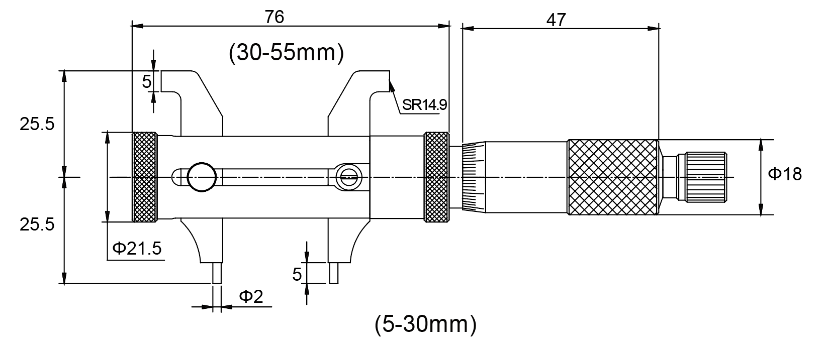 Inspec 306-01-010（5-30mm & 30-55mm） Double head internal micrometer