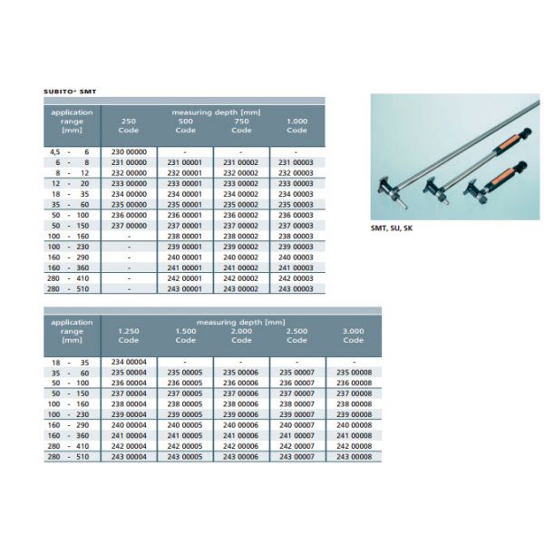 Schwenk Precision Bore Gauge SMT FOR MEASURING INTERNAL DIAMETERS IN LARGE DEPTH 23900001 Range 100-230mm Depth 500mm, Without Indicator