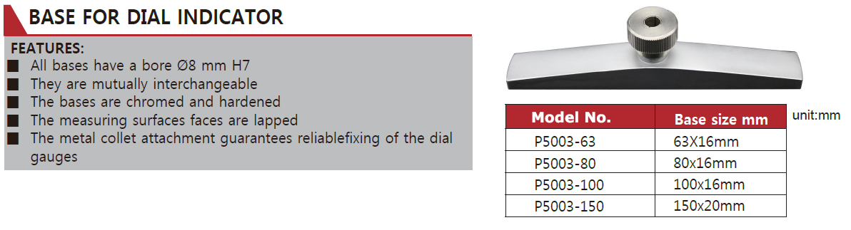 P5003-63 Base for Dial Indicator 63×16mm