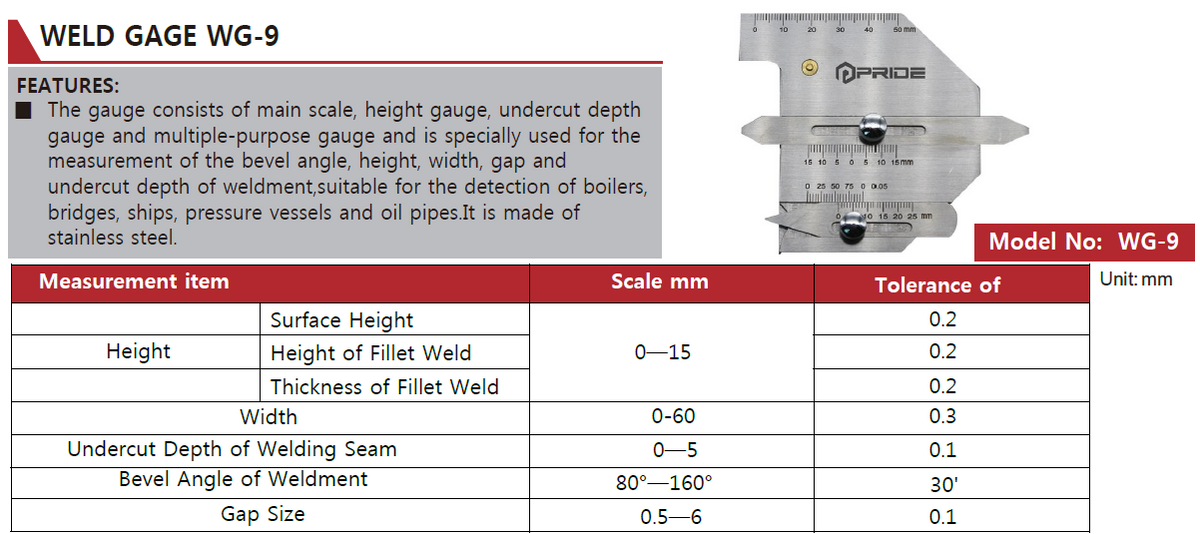 Pride WELD GAUGE WG-7