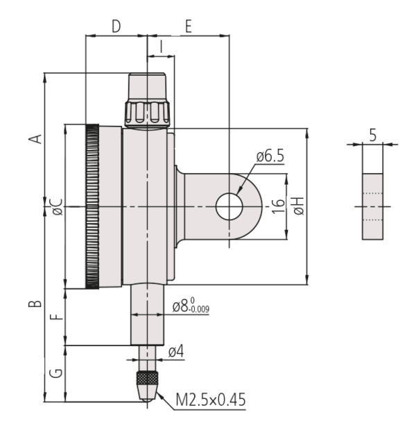 Dial Gauge, Lug Back, ISO Type One Revolution, Jewelled Bearing, Shockproof, 0,1mm, 0,001mm 1900A-10