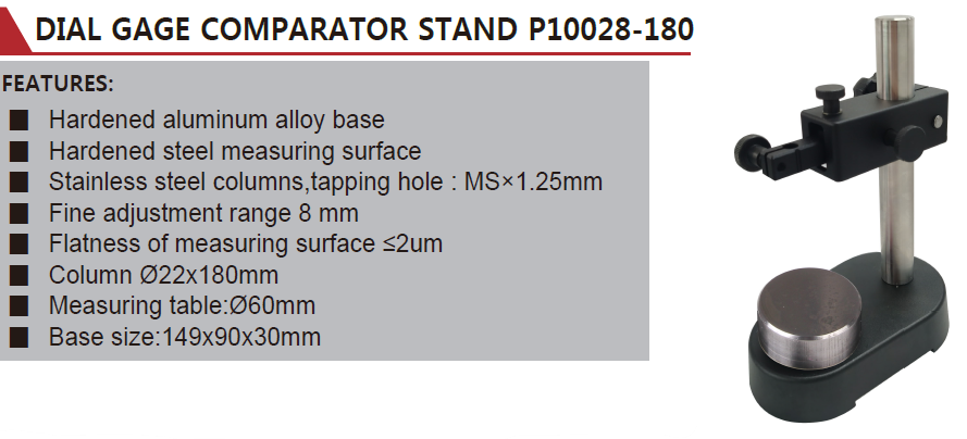 P10028-180 Dial Gage Comparator Stand Steel Anvil