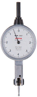Peacock 2010 Horizontal Lever type indicator graduation .0001'' x 0.008'' range Reading 0 - 4 - 0 Stylus 0.375" Dial diameter is 1-3/8". Dovetoils on top, back & front. Non-magnetic